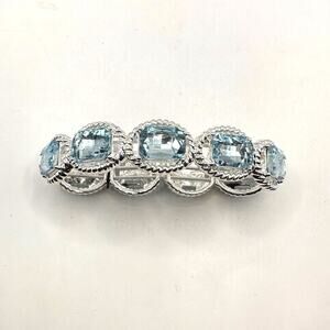 Monet Stretch Bracelet Cocktail Party Jewelry Light Blue Silver tone Oval Jewel